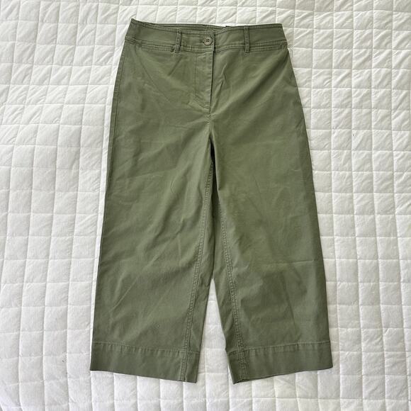 TALBOTS Womens Pants 4P Green Wide Leg Crop Chino High Waisted Casual Summer - Picture 1 of 14